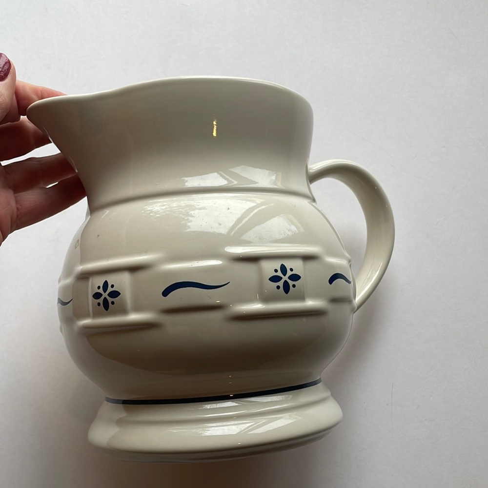 Longaberger Large Pottery Pitcher, Classic blue & ivory made in USA